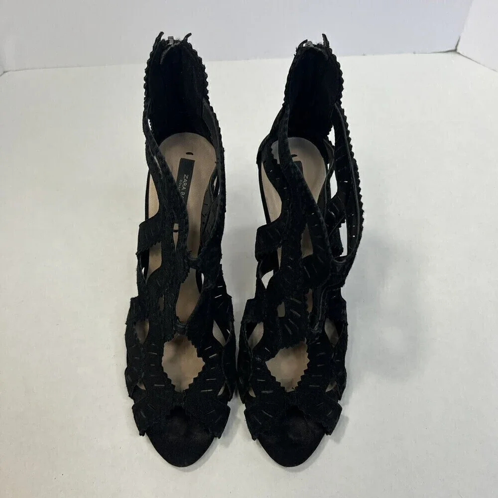 Zara Basic Collection Black Laser Cutout Peep Toe Stiletto High Heels Size 40 - Picture 3 of 11